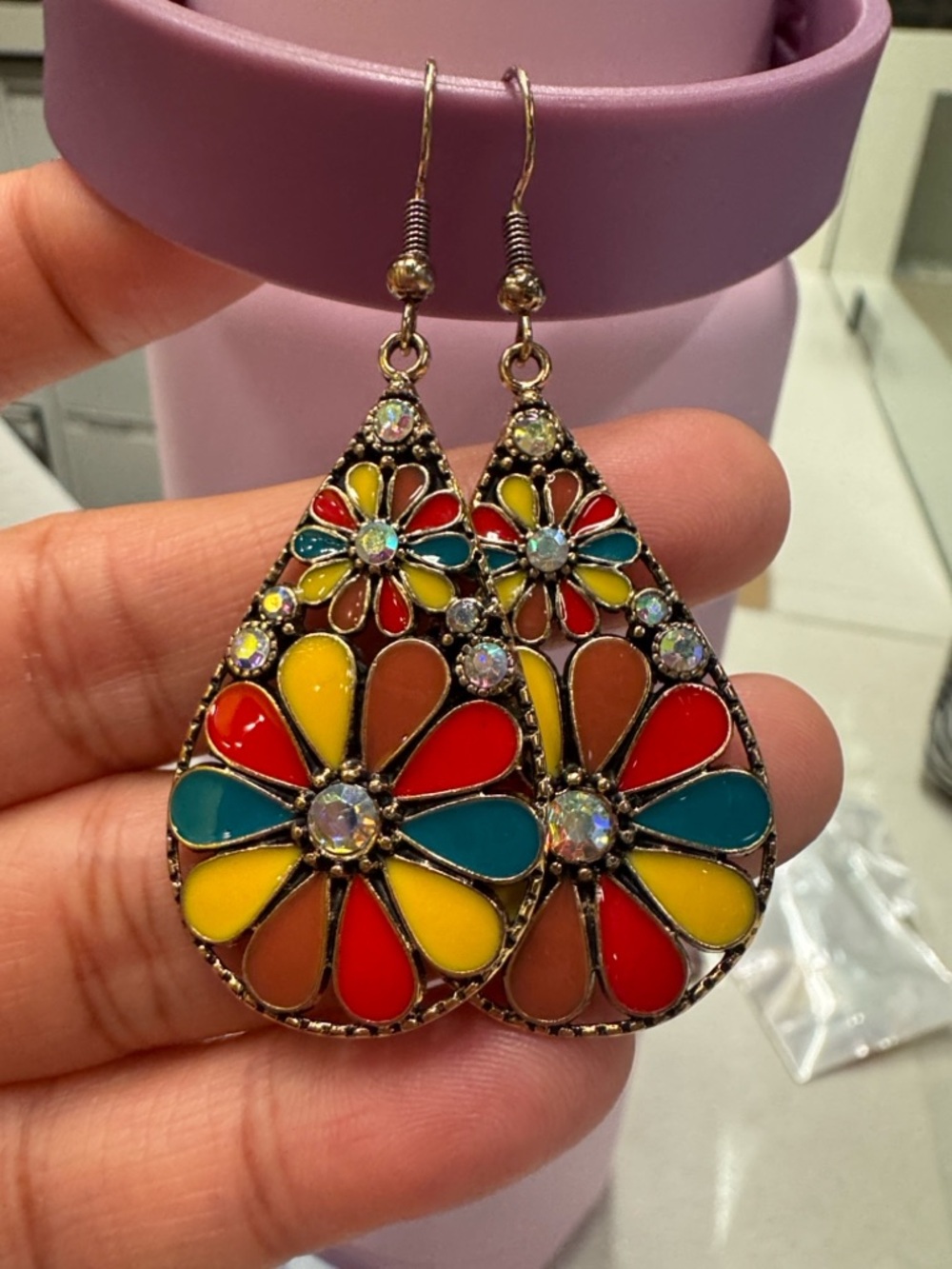 Multicolor Teardrop Flower Earrings - Women Jewelry